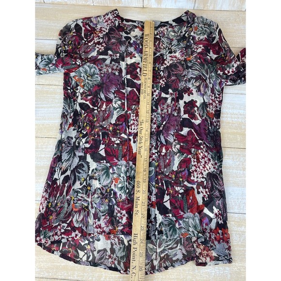 Lucky Brand Bohemian Split Tie Neck Floral Print Long Sleeve Size Small Blouse - Picture 5 of 8